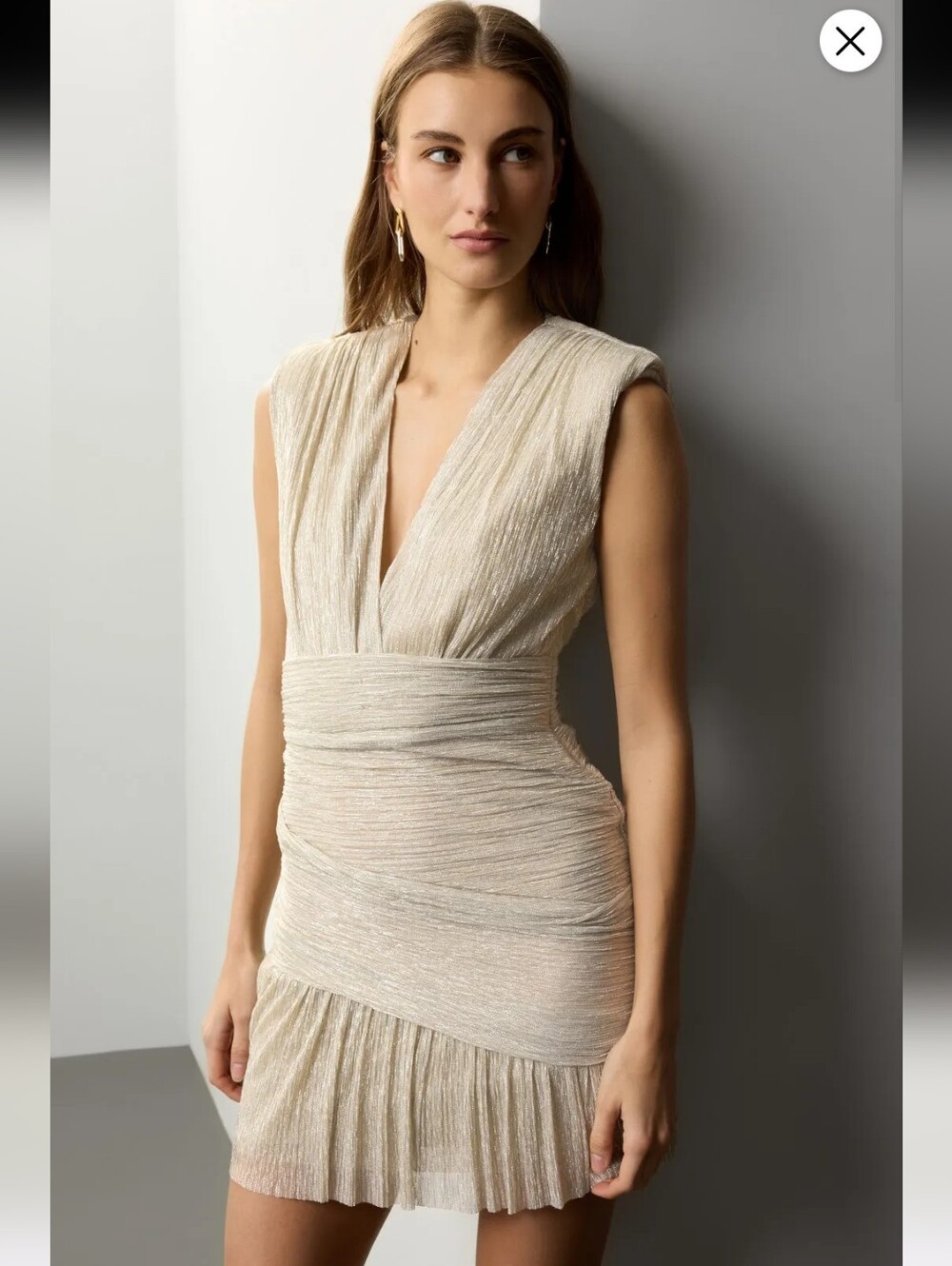 Maje Pleated Metallic Mini Dress Size S
